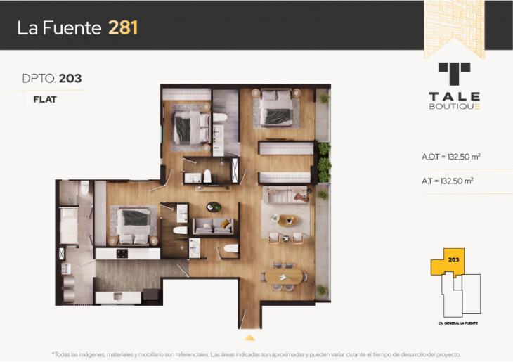 Plano del modelo X203 del proyecto La Fuente 281 en San Isidro
