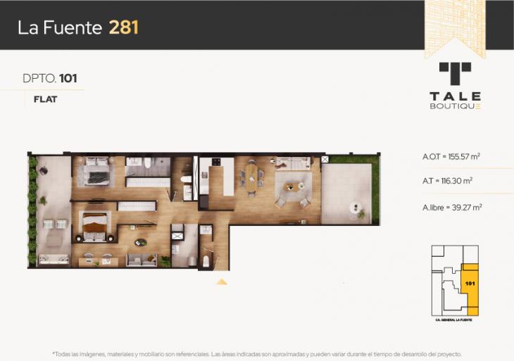 Plano del modelo X101 del proyecto La Fuente 281 en San Isidro