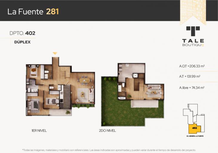 Plano del modelo X402 del proyecto La Fuente 281 en San Isidro