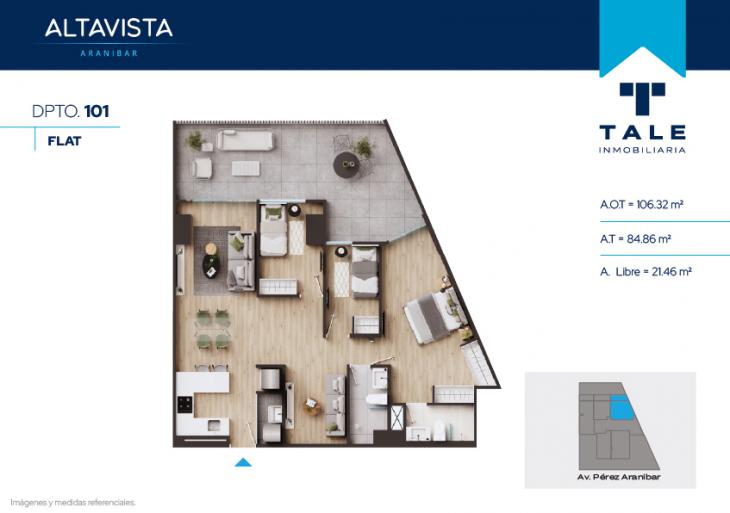 Plano del modelo X101 del proyecto Altavista Aranibar en San Isidro