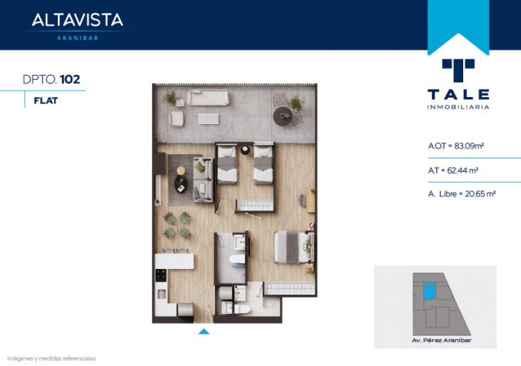 Plano del modelo X102 del proyecto Altavista Aranibar en San Isidro
