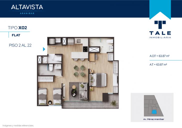 Plano del modelo TIPO 2 del proyecto Altavista Aranibar en San Isidro