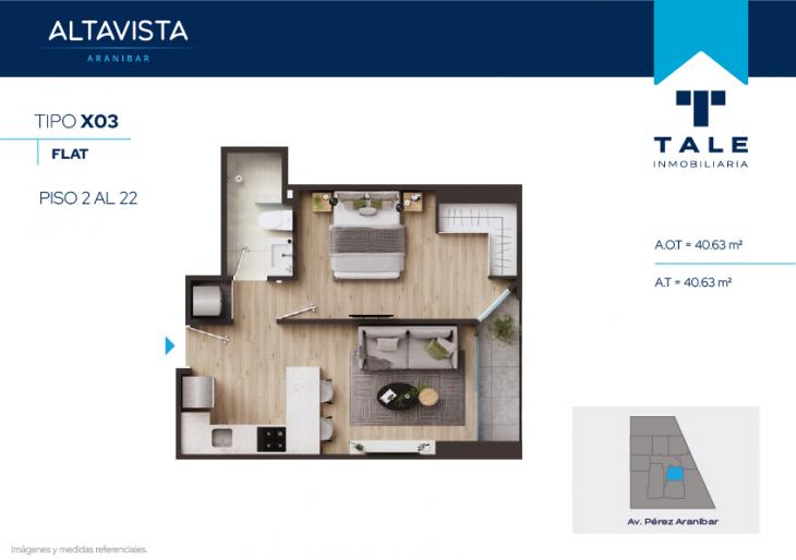 Plano del modelo TIPO 3 del proyecto Altavista Aranibar en San Isidro
