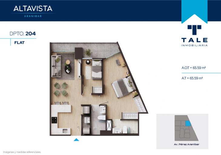 Plano del modelo X204 del proyecto Altavista Aranibar en San Isidro