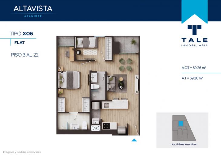 Plano del modelo TIPO 6 del proyecto Altavista Aranibar en San Isidro