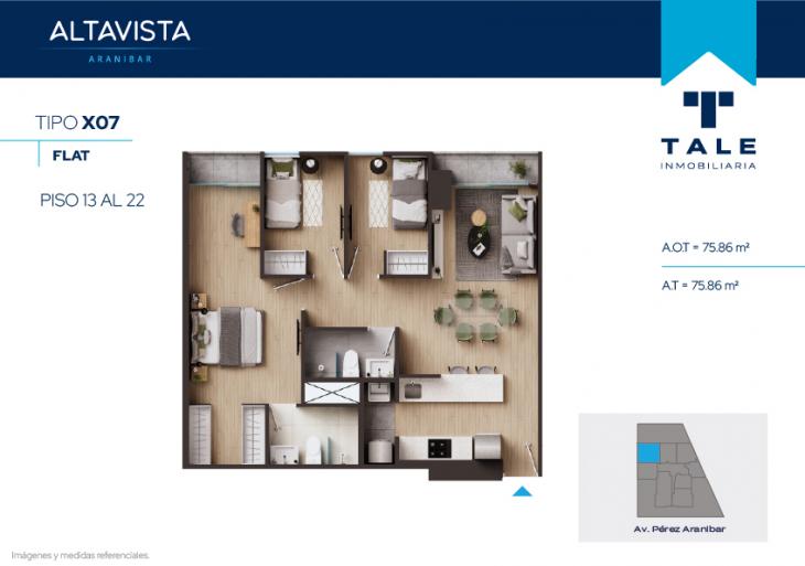 Plano del modelo TIPO 7 del proyecto Altavista Aranibar en San Isidro