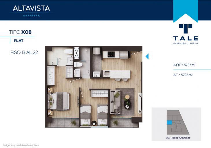 Plano del modelo TIPO 8 del proyecto Altavista Aranibar en San Isidro