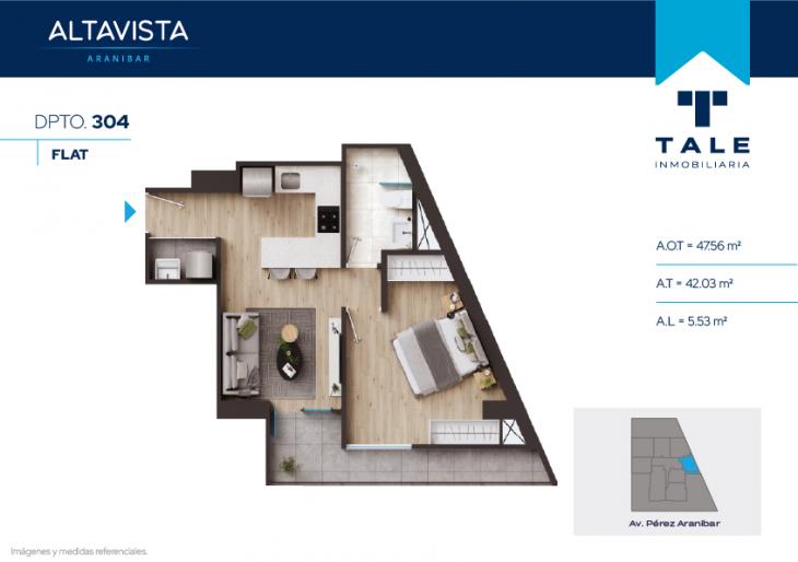 Plano del modelo X304 del proyecto Altavista Aranibar en San Isidro