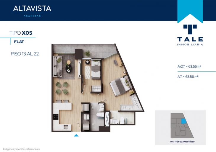 Plano del modelo TIPO 5 del proyecto Altavista Aranibar en San Isidro