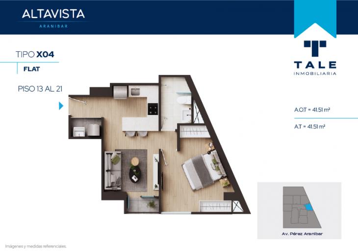 Plano del modelo TIPO 4 del proyecto Altavista Aranibar en San Isidro