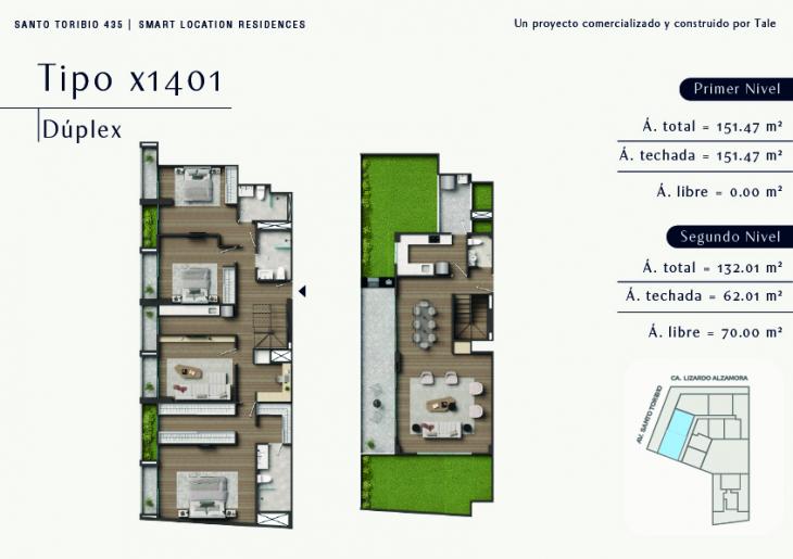 Plano del modelo X01-B del proyecto SANTO TORIBIO en San Isidro