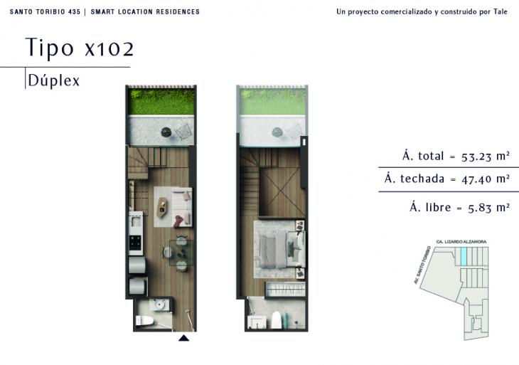Plano del modelo X102 del proyecto SANTO TORIBIO en San Isidro