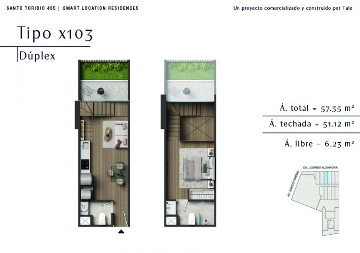 Plano del modelo X103 del proyecto SANTO TORIBIO en San Isidro