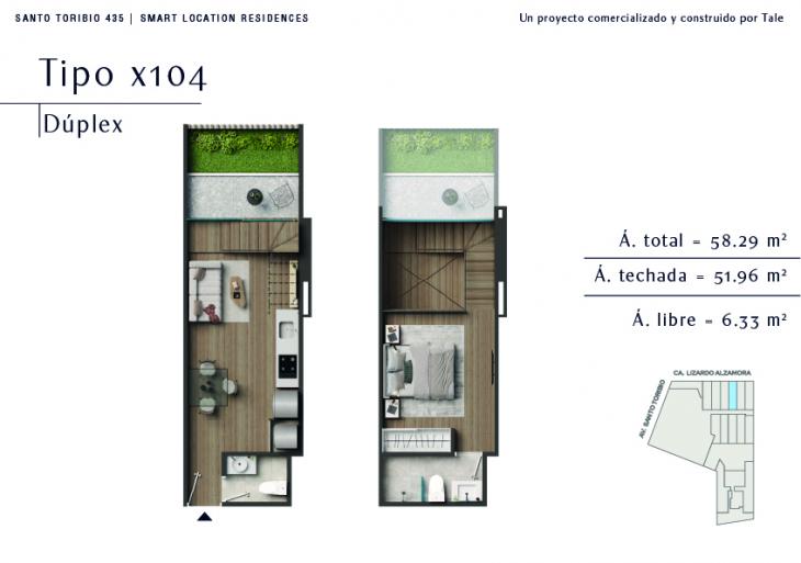 Plano del modelo X104 del proyecto SANTO TORIBIO en San Isidro