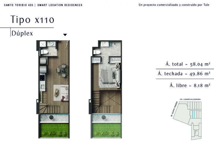 Plano del modelo X110 del proyecto SANTO TORIBIO en San Isidro