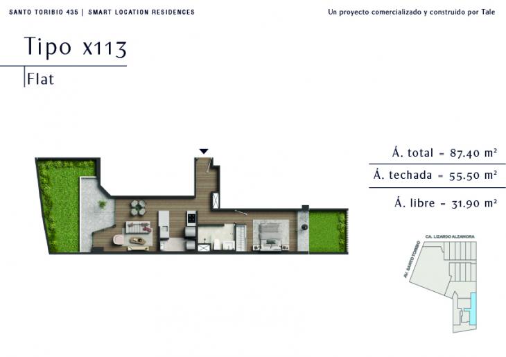 Plano del modelo X113 del proyecto SANTO TORIBIO en San Isidro