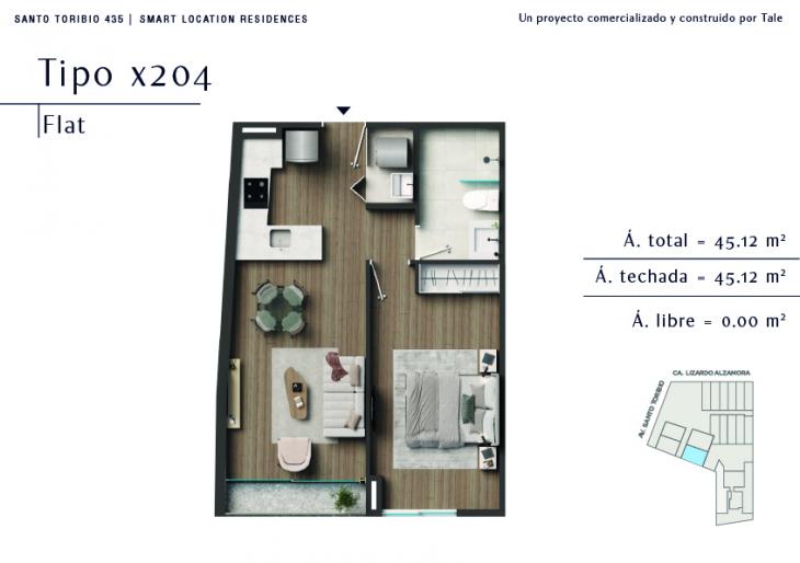 Plano del modelo X204 del proyecto SANTO TORIBIO en San Isidro