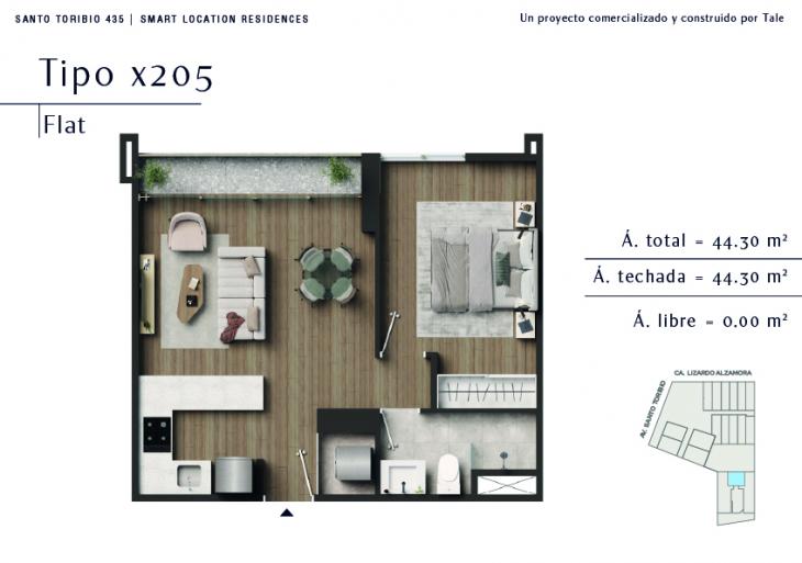Plano del modelo X205 del proyecto SANTO TORIBIO en San Isidro