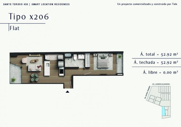Plano del modelo X206 del proyecto SANTO TORIBIO en San Isidro
