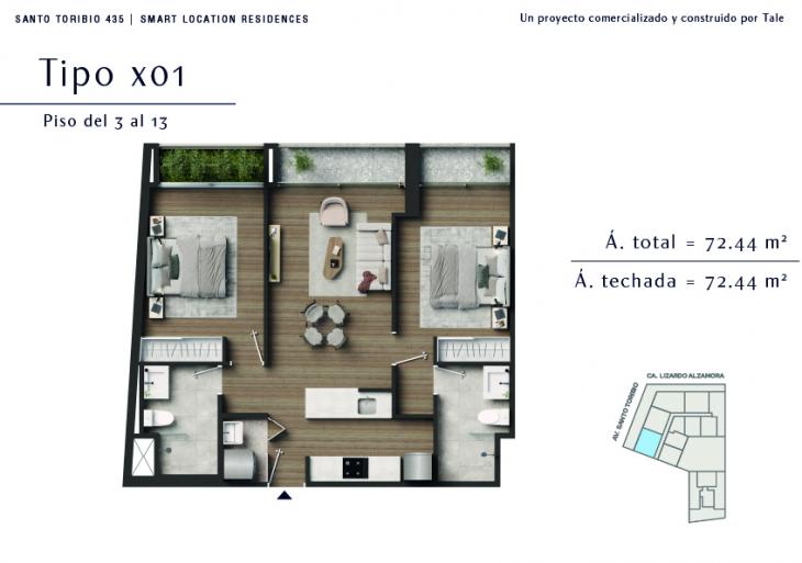 Plano del modelo X01-A del proyecto SANTO TORIBIO en San Isidro
