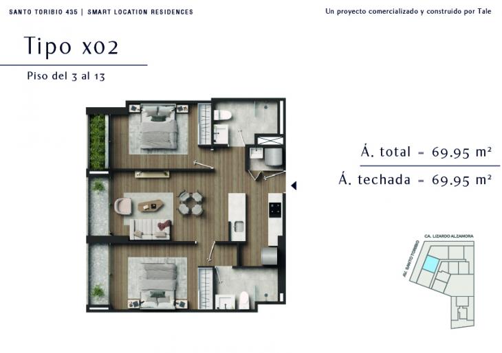 Plano del modelo X02 del proyecto SANTO TORIBIO en San Isidro