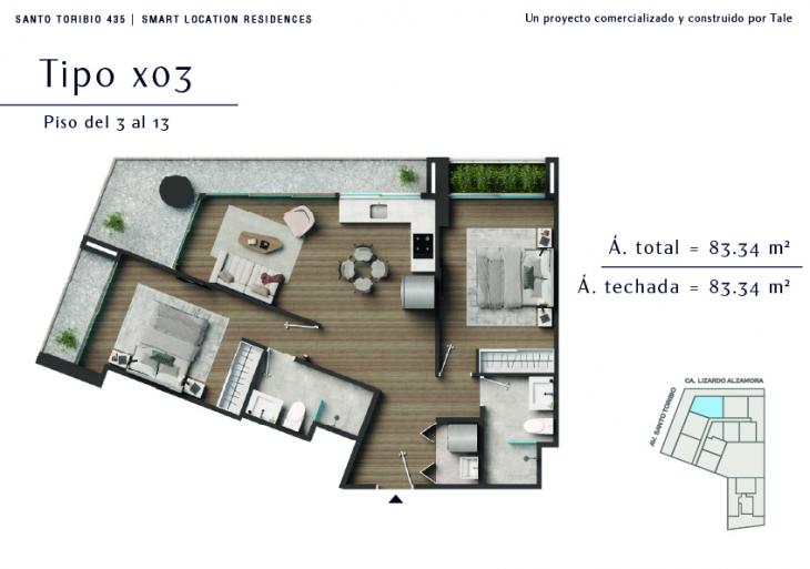 Plano del modelo X03 del proyecto SANTO TORIBIO en San Isidro