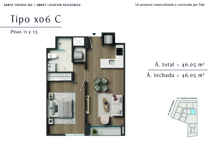 Plano del modelo X06 del proyecto SANTO TORIBIO en San Isidro