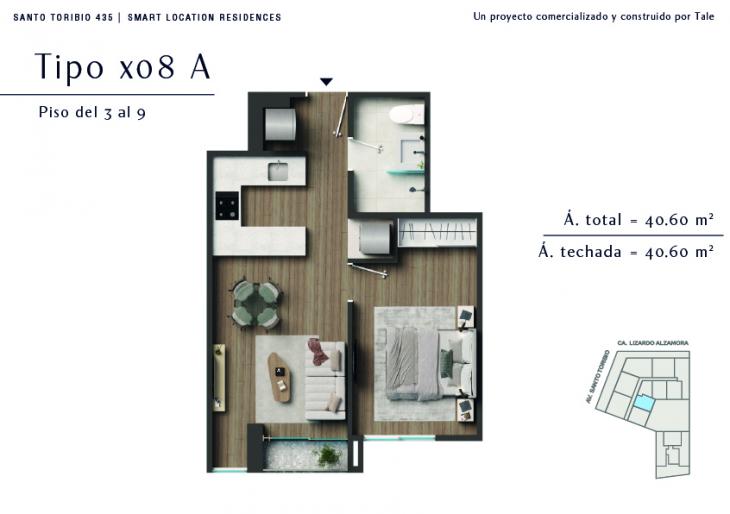 Plano del modelo X08 del proyecto SANTO TORIBIO en San Isidro