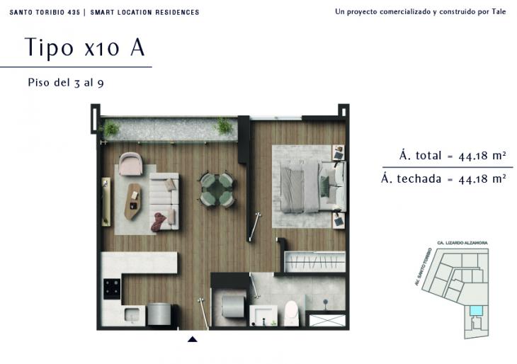 Plano del modelo X10 del proyecto SANTO TORIBIO en San Isidro
