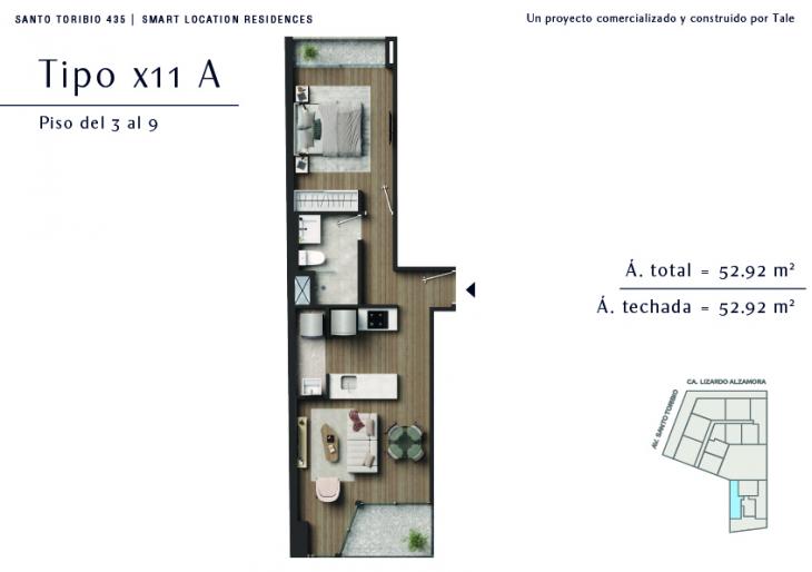 Plano del modelo X11-A del proyecto SANTO TORIBIO en San Isidro