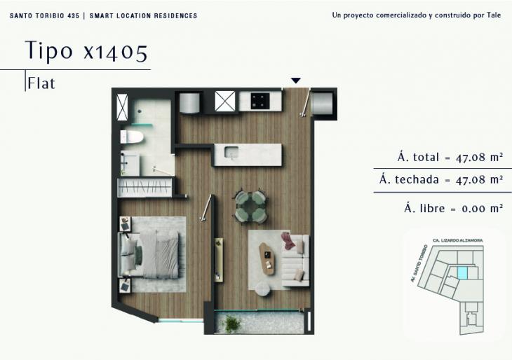 Plano del modelo X05-B del proyecto SANTO TORIBIO en San Isidro
