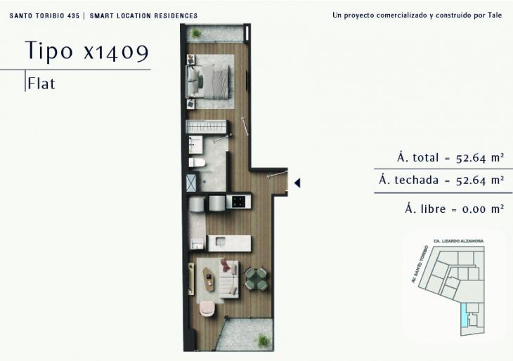 Plano del modelo X09-B del proyecto SANTO TORIBIO en San Isidro