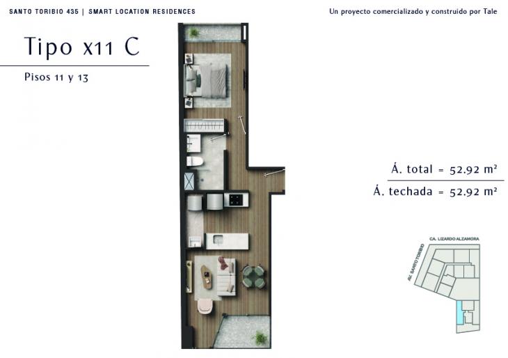 Plano del modelo X11-B del proyecto SANTO TORIBIO en San Isidro