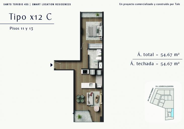Plano del modelo X12-B del proyecto SANTO TORIBIO en San Isidro