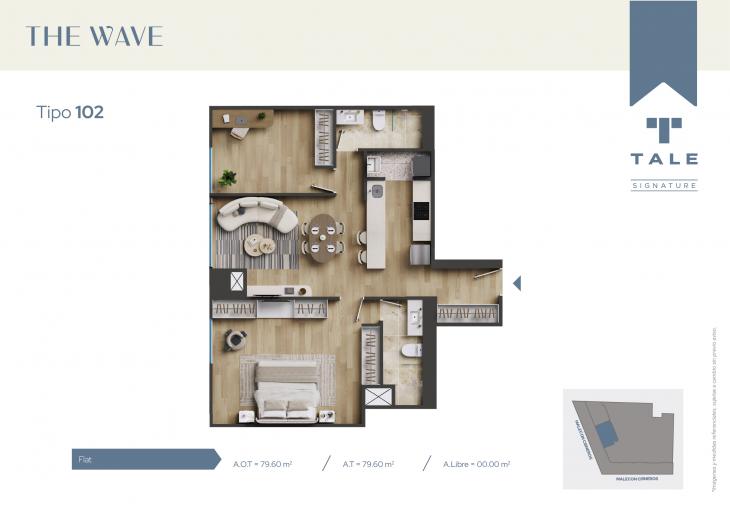 Plano del modelo X102 del proyecto THE WAVE en Miraflores