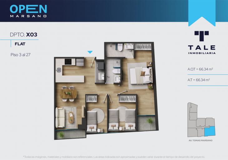 Plano del modelo X03 del proyecto OPEN MARSANO en Surquillo