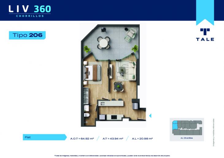 Plano del modelo X206 del proyecto LIV 360 en Chorrillos