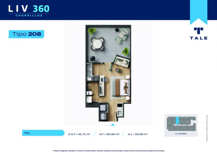 Plano del modelo X208 del proyecto LIV 360 en Chorrillos