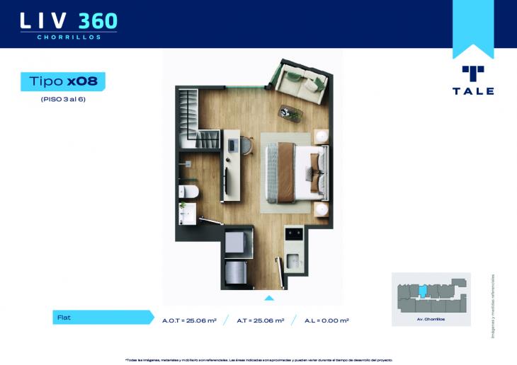 Plano del modelo X08 (3-6) del proyecto LIV 360 en Chorrillos