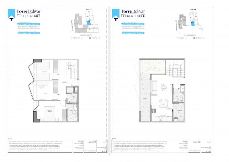 Plano del modelo A2205 del proyecto Torre Bolivar en Pueblo Libre