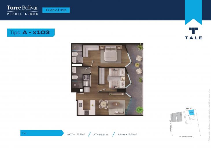 Plano del modelo A103 del proyecto Torre Bolivar en Pueblo Libre
