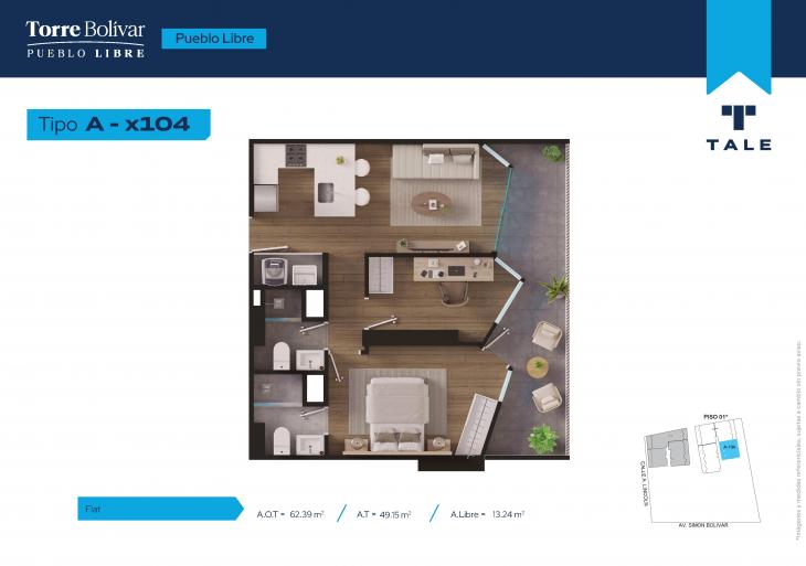 Plano del modelo A104 del proyecto Torre Bolivar en Pueblo Libre