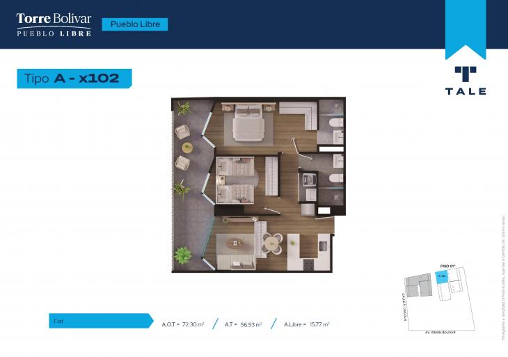 Plano del modelo A102 del proyecto Torre Bolivar en Pueblo Libre