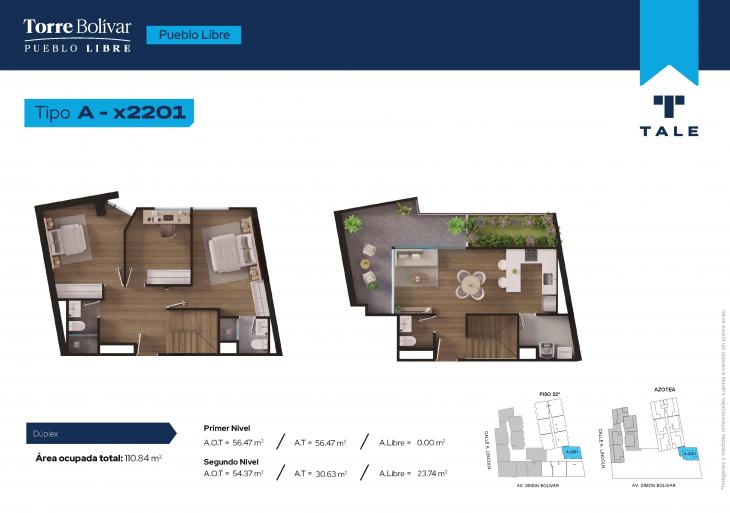 Plano del modelo A2201 del proyecto Torre Bolivar en Pueblo Libre