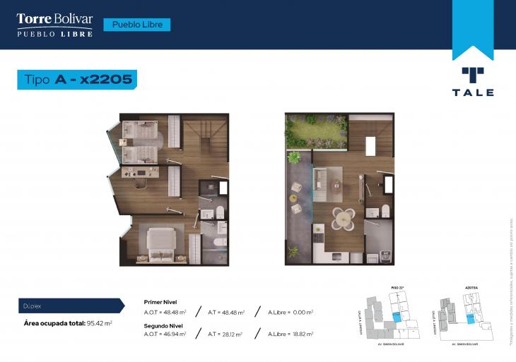 Plano del modelo A2205 del proyecto Torre Bolivar en Pueblo Libre