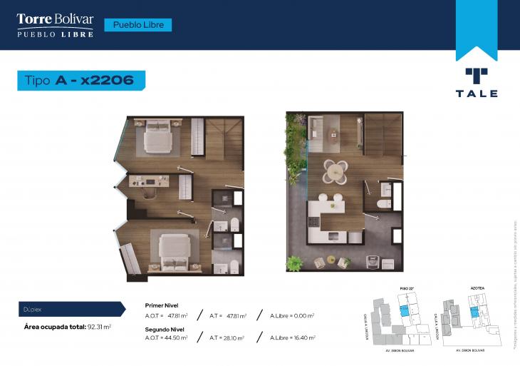 Plano del modelo A2206 del proyecto Torre Bolivar en Pueblo Libre