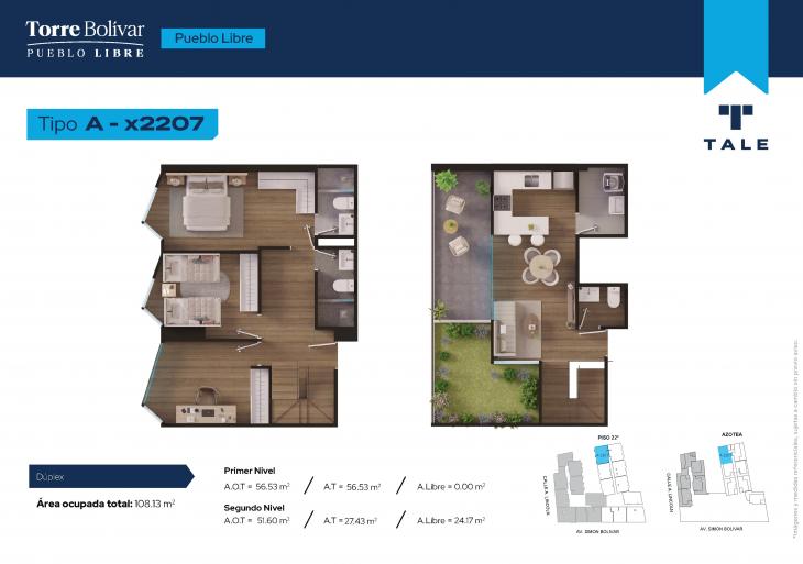 Plano del modelo A2207 del proyecto Torre Bolivar en Pueblo Libre