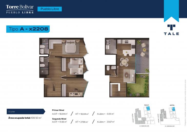 Plano del modelo A2208 del proyecto Torre Bolivar en Pueblo Libre