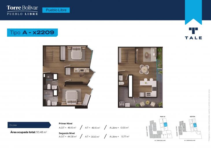 Plano del modelo A2209 del proyecto Torre Bolivar en Pueblo Libre