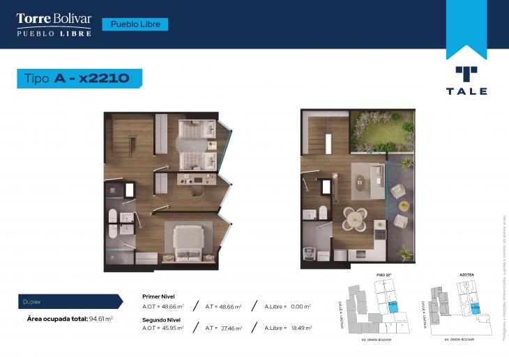 Plano del modelo A2210 del proyecto Torre Bolivar en Pueblo Libre